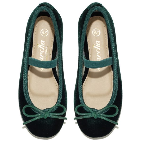 נעלי בובה / נעלי בלרינה ירוקות קטיפה לילדות Green Olive