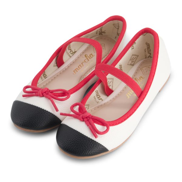 נעלי בובה נעלי בלרינה בצבע לבן עם קו אדום וקצה כחול כהה לילדות Apple 1