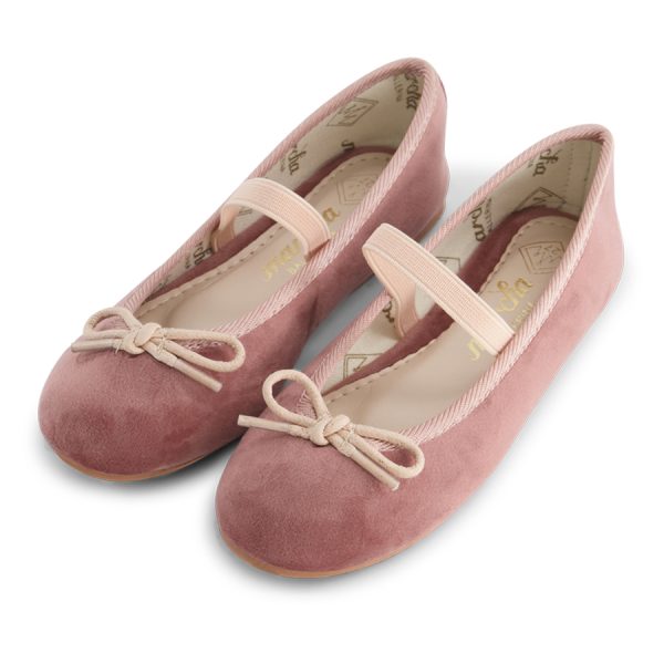 נעלי בובה נעלי בלרינה ורודות קטיפה לילדות Pink Peach