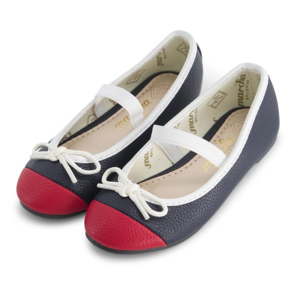 נעלי בובה נעלי בלרינה כחול כהה עם קצה אדום וקווים לבנים לילדות Apple2