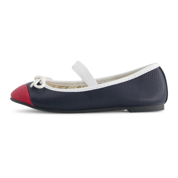 נעלי בובה נעלי בלרינה כחול כהה עם קצה אדום וקווים לבנים לילדות Apple2