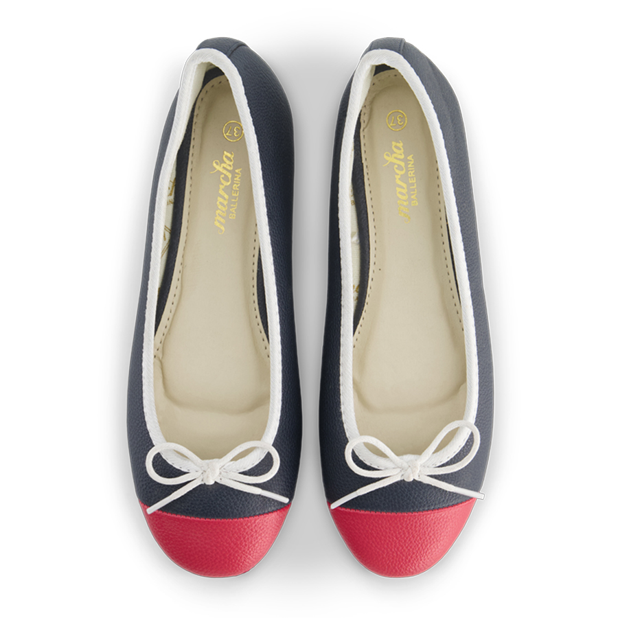 נעלי בלרינה כחול כהה עם קצה אדום ופס לבן- Apple 2