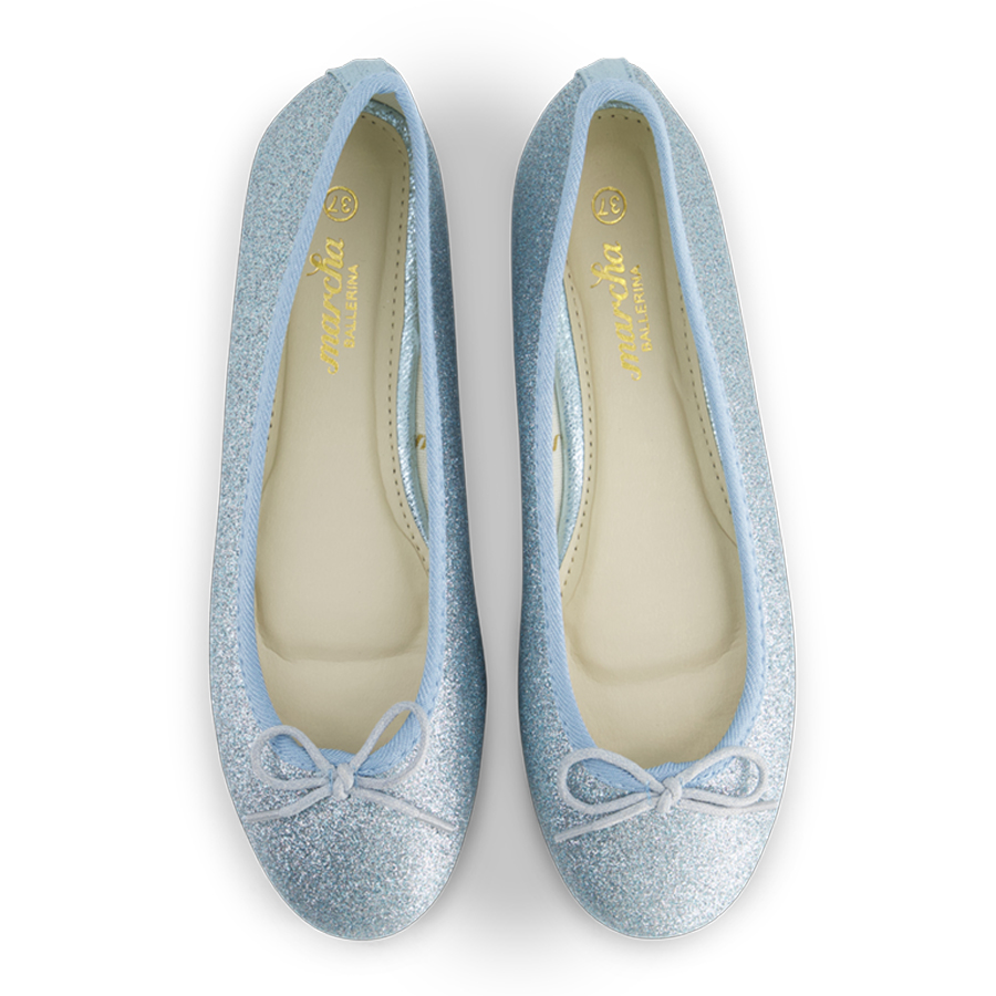 נעלי בלרינה נעלי בובה כחולות מנצנצות - Blue Daisy