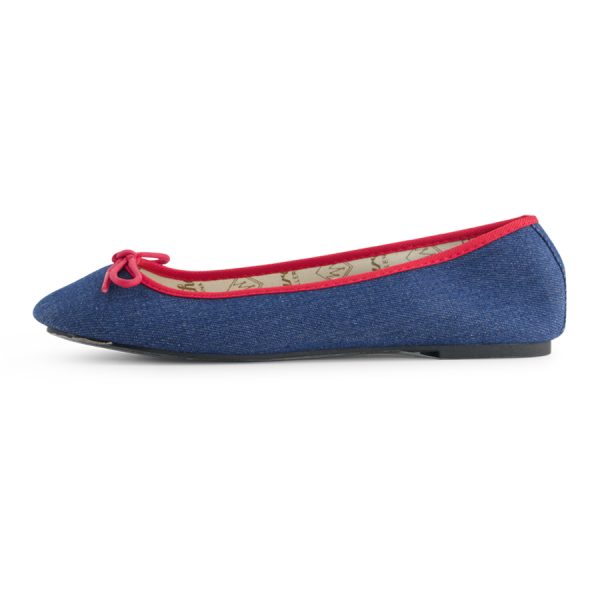 נעלי בלרינה נעלי בובה צבע גינס עם סרט אדום Denim Cherry